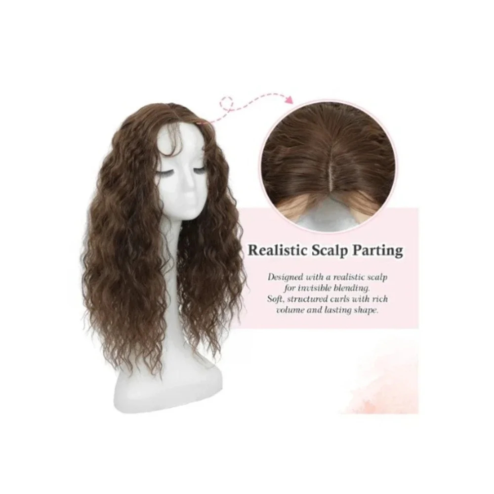 PANEWAY 20 Inch Hair Topper Brown Synthetic Mermaid Curly 150% Density Wiglet